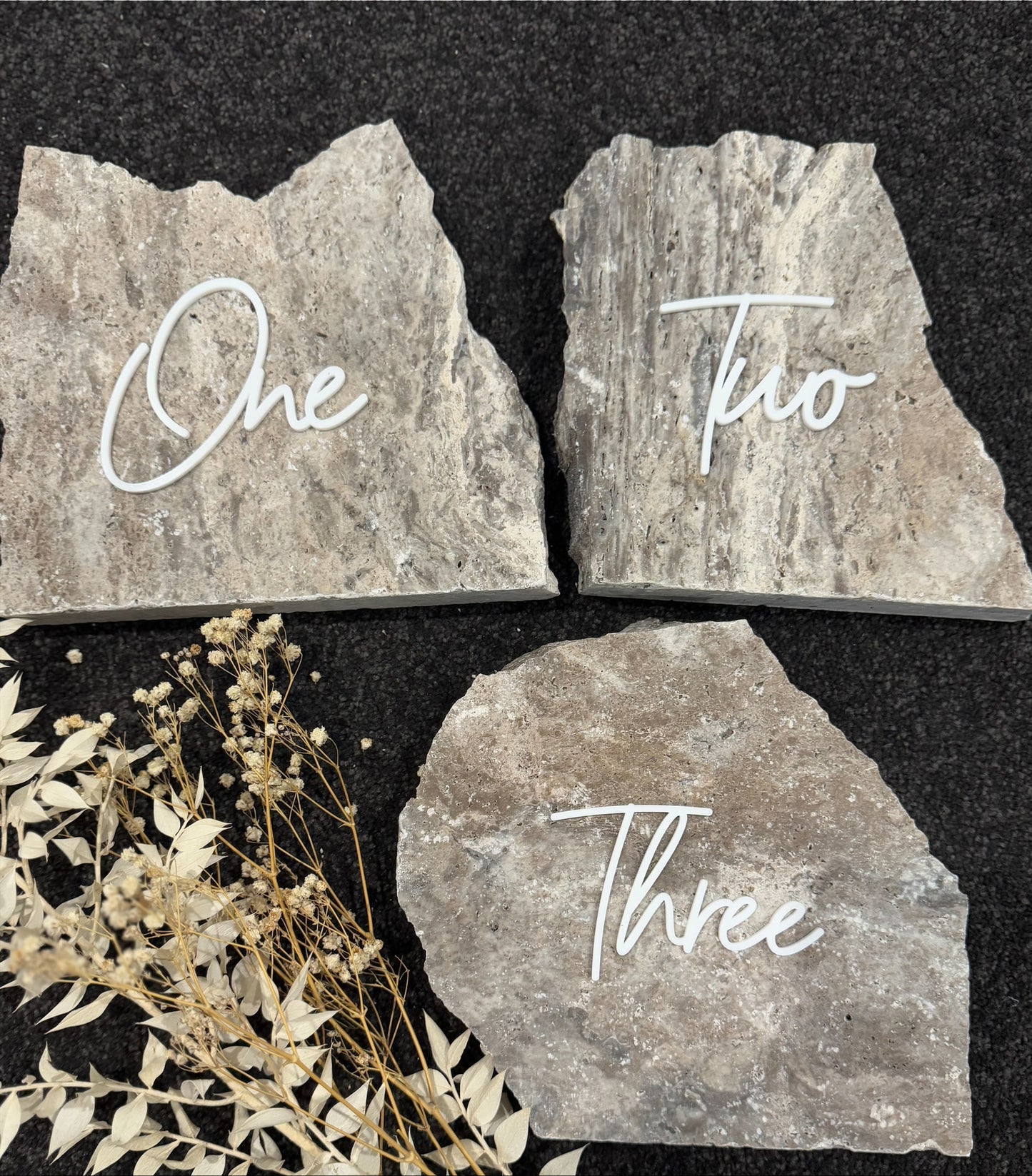 Silver Travertine Stone Table Numbers