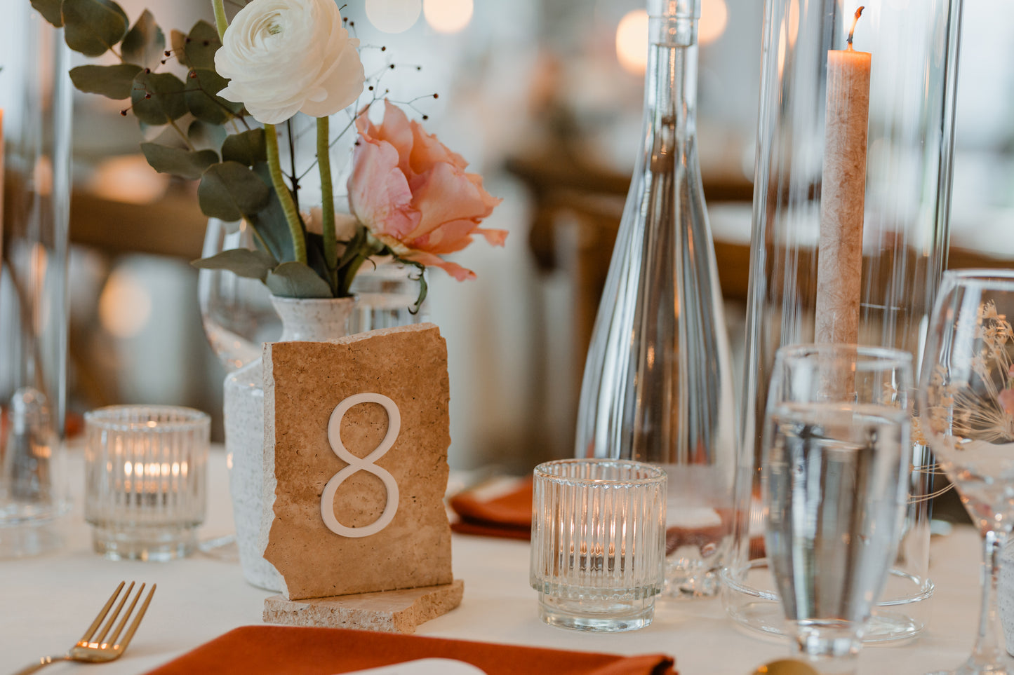 Classic Travertine Stone Table Numbers - Numerical