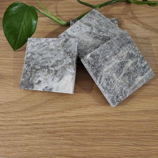 Silver Travertine Honed & Filled Drink Coasters