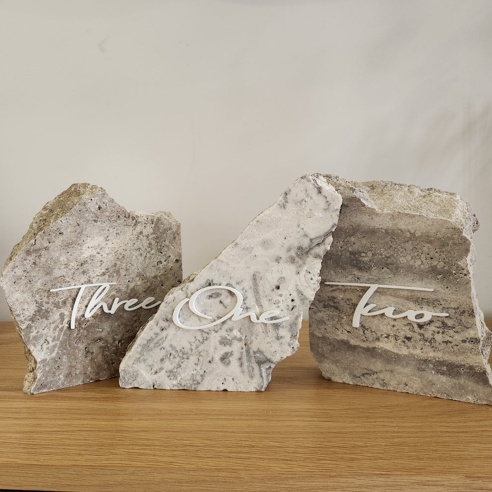 Silver Travertine Stone Table Numbers Little Hills Creations
