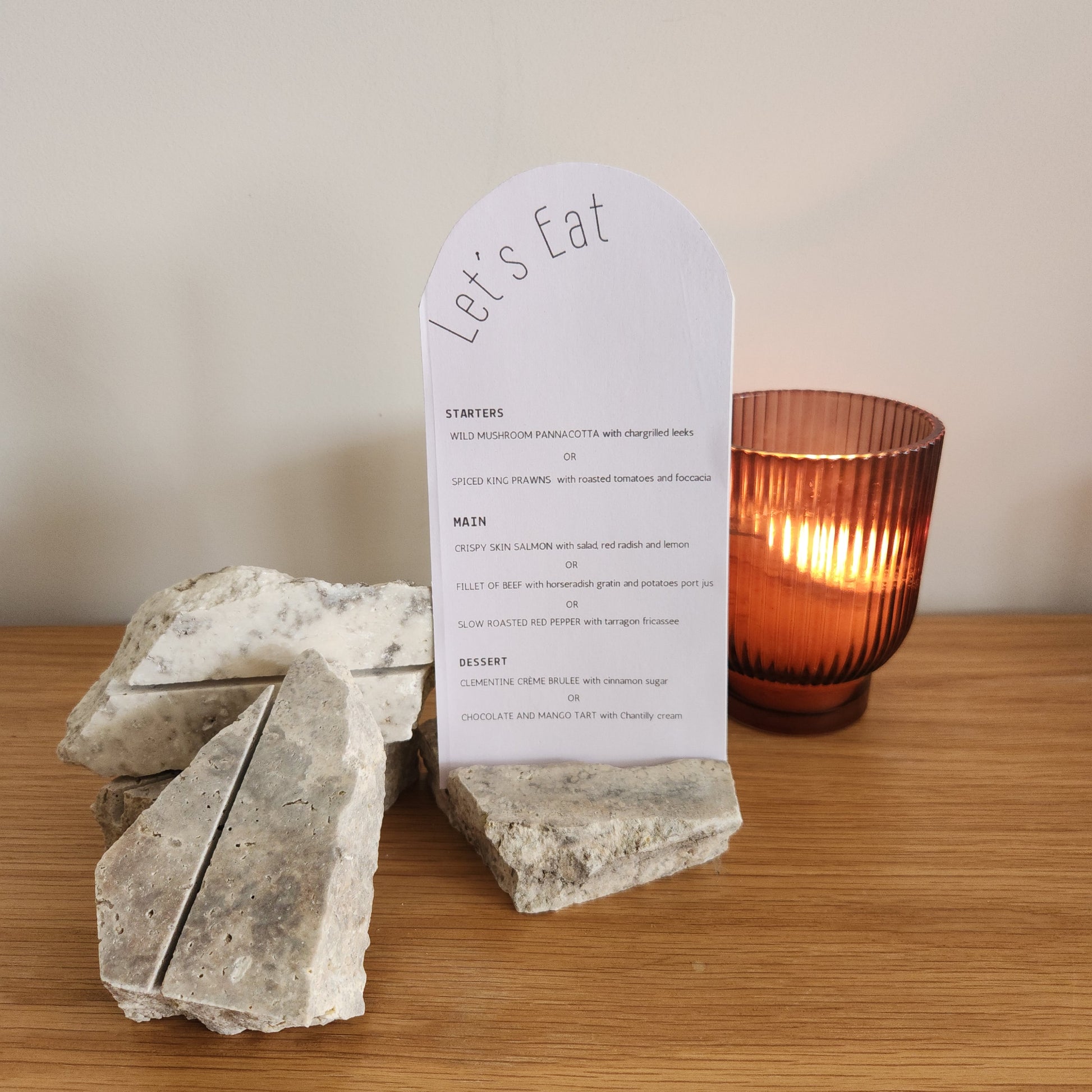 Stone Menu Holder - Silver Travertine