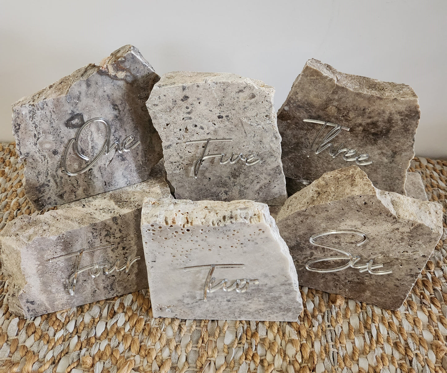 Silver Travertine Stone Table Numbers