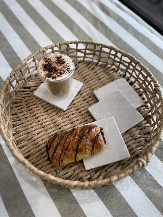 Beige square marble coaster wedding favour gift for guests