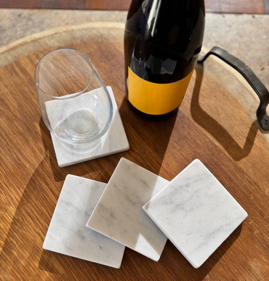 White Carrara Marble Coasters