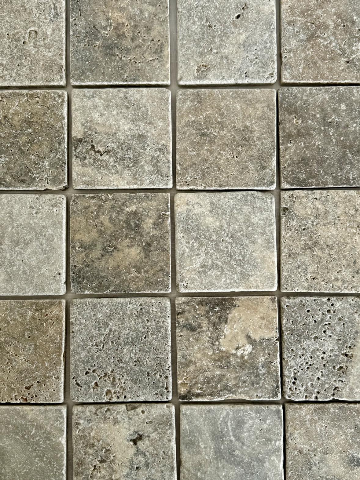 Square grey travertine drink coaster, modern stone décor