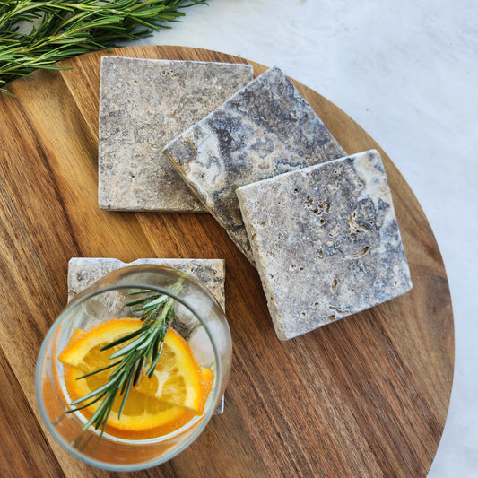 Silver Travertine Drink Coasters