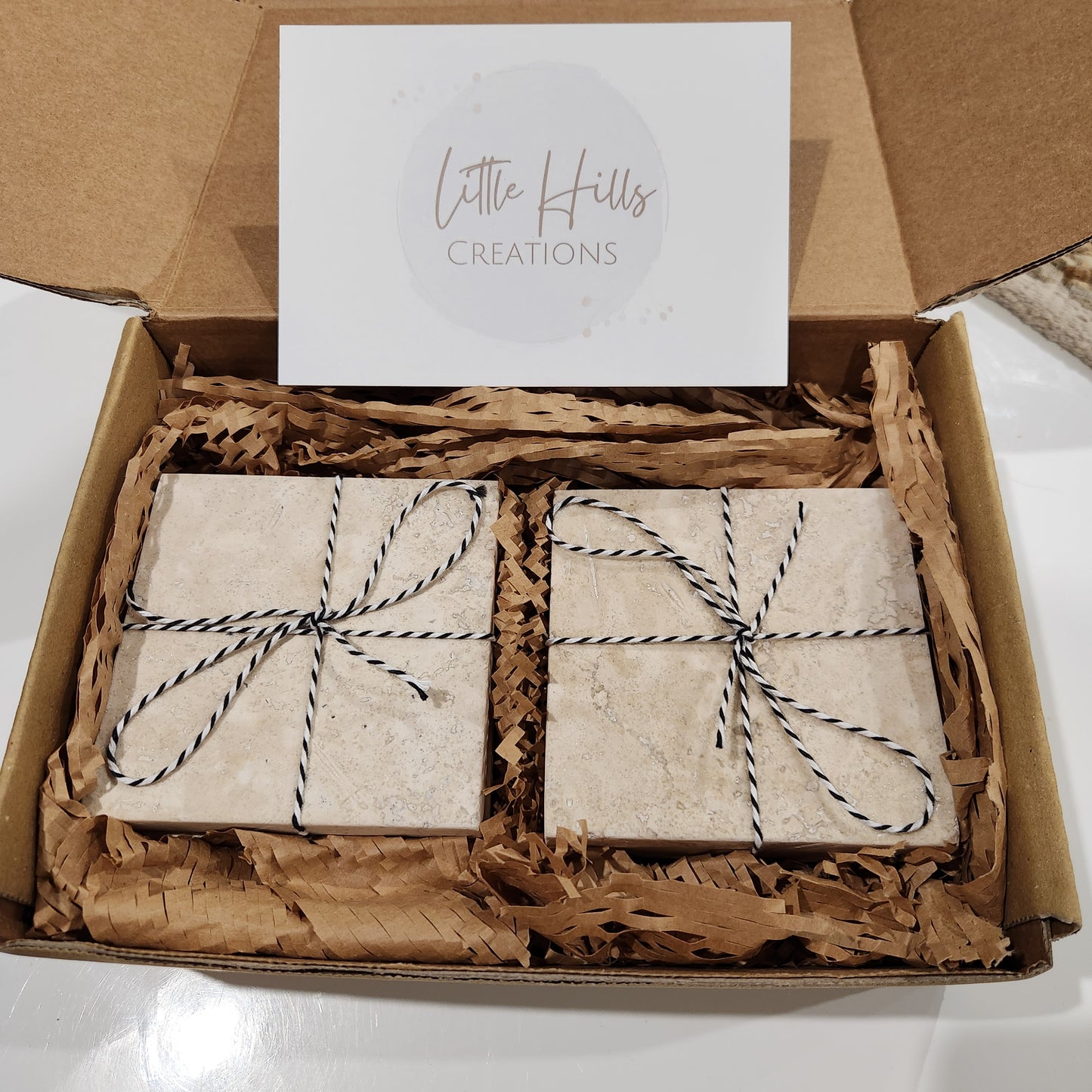 Classic Travertine Honed & Filled Drink Coasters Packaged