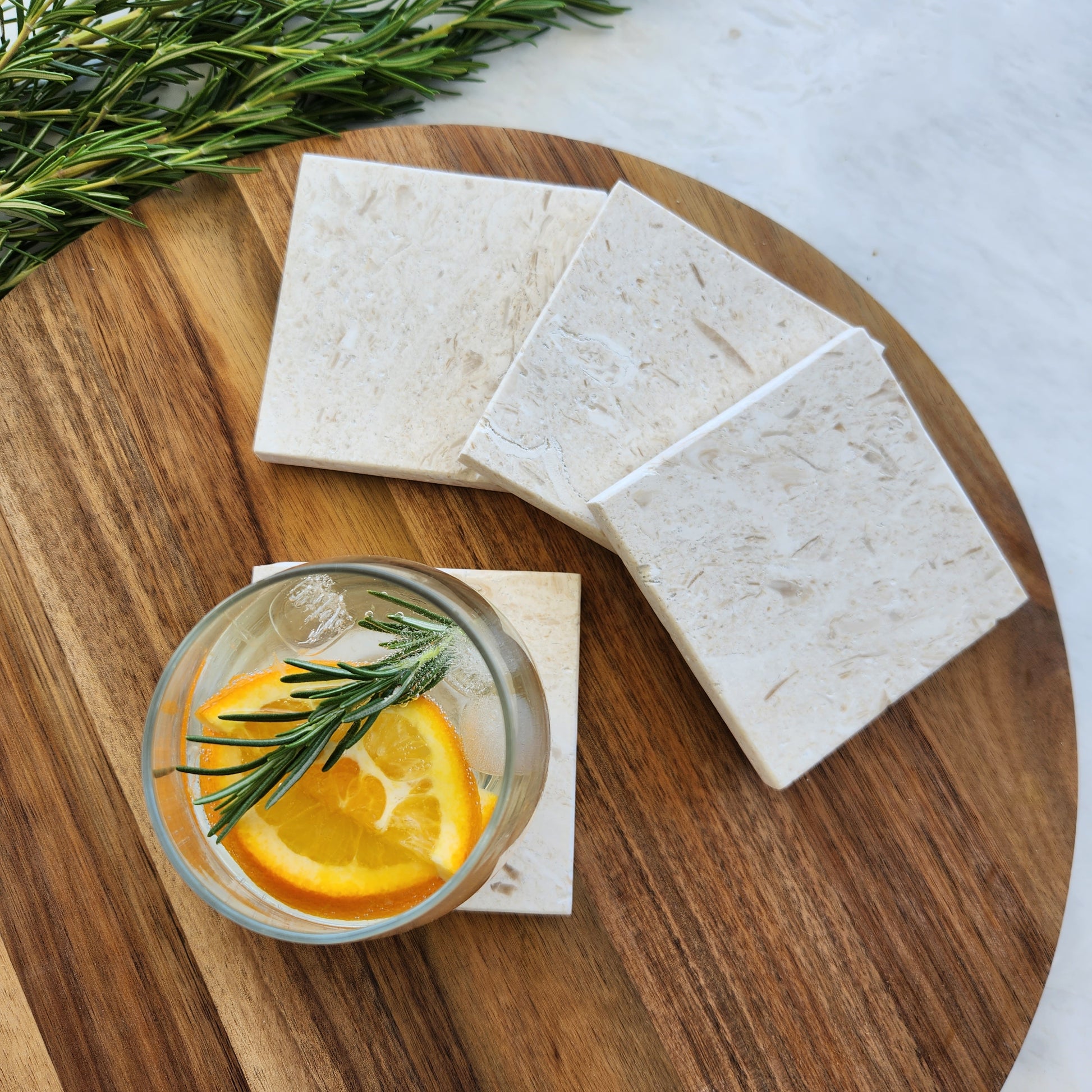 Shelly limestone coaster with natural fossil patterns, wedding guest gift
